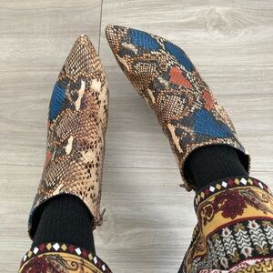 BAMBOO Multicolor Snakeskin Ankle Booties